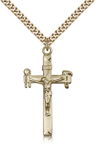 Crucifix Pendant, Gold Filled - 24" 2.4mm Gold Plated Endless Chain