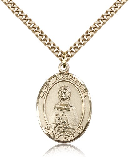 St. Anastasia Medal, Gold Filled, Large - 24" 2.4mm Gold Plated Chain + Clasp