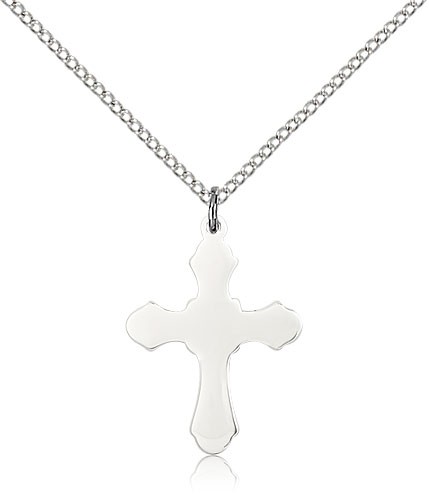 Cross Pendant, Sterling Silver - 18" 1.2mm Sterling Silver Chain + Clasp