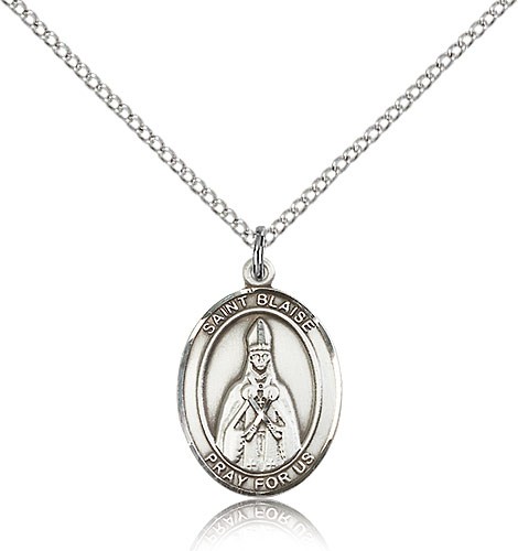 St. Blaise Medal, Sterling Silver, Medium - 18" 1.2mm Sterling Silver Chain + Clasp