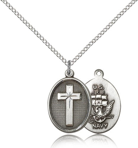 Navy Cross Pendant, Sterling Silver - 18" 1.2mm Sterling Silver Chain + Clasp