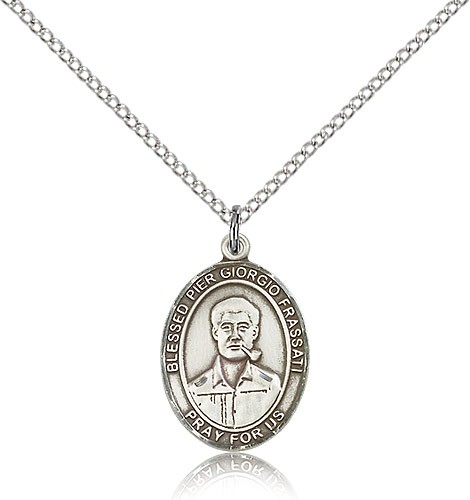 Blessed Pier Giorgio Frassati Medal, Sterling Silver, Medium - 18" 1.2mm Sterling Silver Chain + Clasp