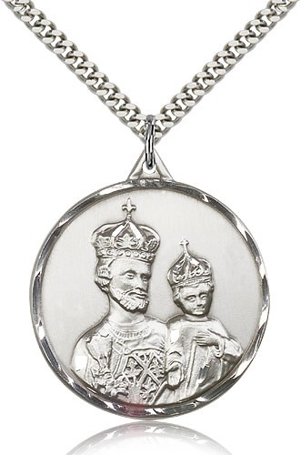 St. Joseph Medal, Sterling Silver - 24" 2.4mm Rhodium Plate Endless Chain