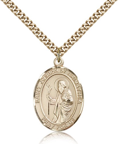 St. Joseph of Arimathea Medal, Sterling Silver, Large - 24" 2.4mm Gold Plated Chain + Clasp