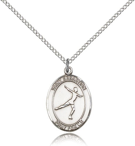 St. Sebastian Figure Skating Medal, Sterling Silver, Medium - 18" 1.2mm Sterling Silver Chain + Clasp