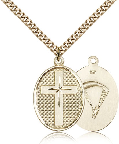 Paratrooper Cross Pendant, Gold Filled - 24" 2.4mm Gold Plated Endless Chain