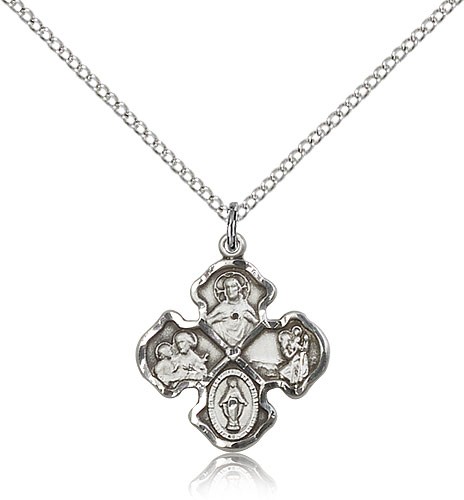 4 Way Cross Pendant, Sterling Silver - 18" 1.2mm Sterling Silver Chain + Clasp