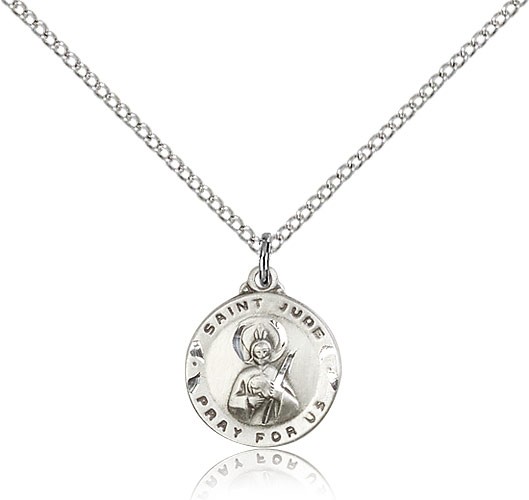 St. Jude Medal, Sterling Silver - 18" 1.2mm Sterling Silver Chain + Clasp