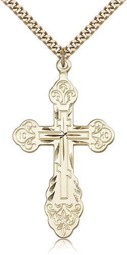 Cross Pendant, Gold Filled - 24" 2.4mm Gold Plated Endless Chain