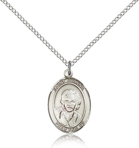 St. Gianna Medal, Sterling Silver, Medium - 18" 1.2mm Sterling Silver Chain + Clasp