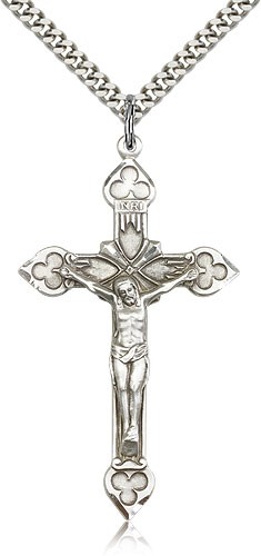 Crucifix Pendant, Sterling Silver - 24" 2.4mm Rhodium Plate Endless Chain