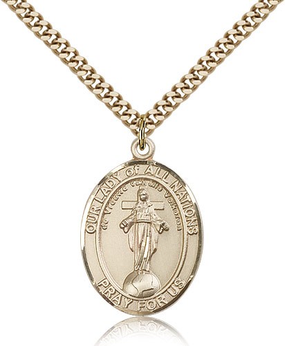 Our Lady of All Nations Medal, Gold Filled, Large - 24" 2.4mm Gold Plated Chain + Clasp