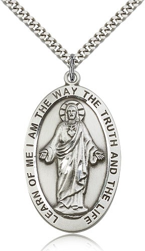 Scapular Medal, Sterling Silver - 24" 2.4mm Rhodium Plate Endless Chain