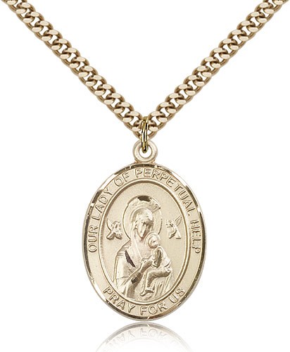 Our Lady of Perpetual Help Medal, Gold Filled, Large - 24" 2.4mm Gold Plated Chain + Clasp