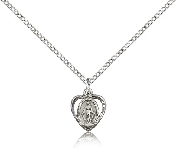 Miraculous Medal, Sterling Silver - 18" 1.2mm Sterling Silver Chain + Clasp