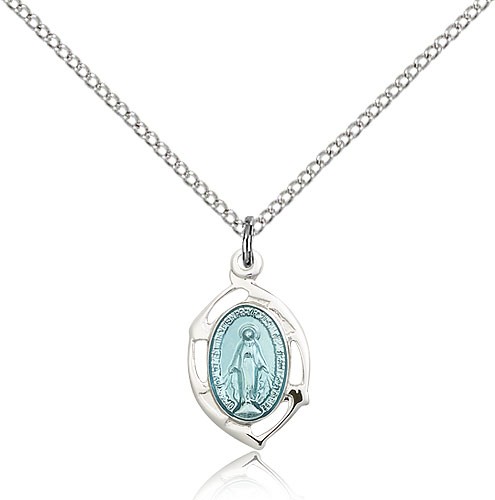 Miraculous Medal, Sterling Silver - 18" 1.2mm Sterling Silver Chain + Clasp
