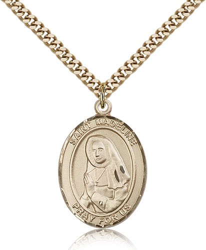St. Madeline Sophie Barat Medal, Gold Filled, Large - 24" 2.4mm Gold Plated Chain + Clasp