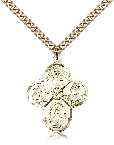 4 Way Cross Pendant, Gold Filled - 24" 2.4mm Gold Plated Endless Chain