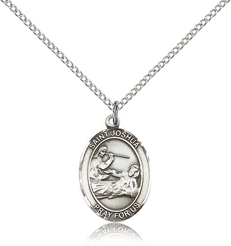 St. Joshua Medal, Sterling Silver, Medium - 18" 1.2mm Sterling Silver Chain + Clasp
