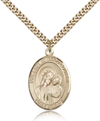 Our Lady of Good Counsel Medal, Gold Filled, Large - 24" 2.4mm Gold Plated Chain + Clasp