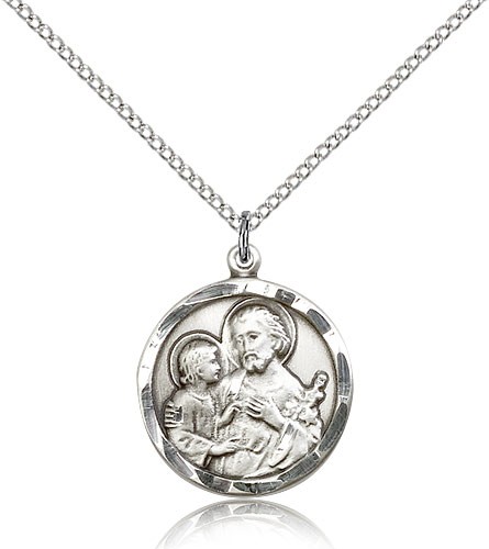 St. Joseph Medal, Sterling Silver - 18" 1.2mm Sterling Silver Chain + Clasp