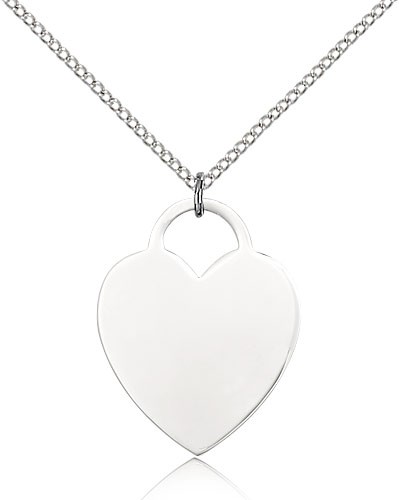 Heart Medal, Sterling Silver - 18" 1.2mm Sterling Silver Chain + Clasp