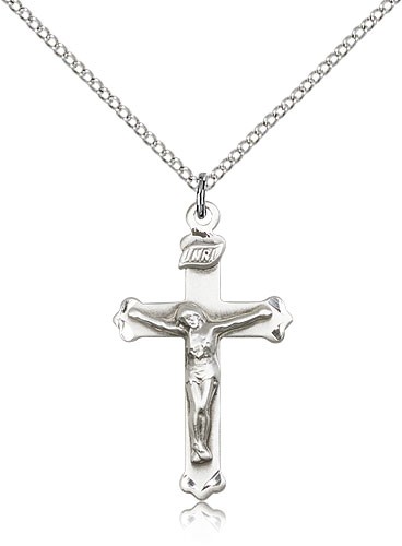 Crucifix Pendant, Sterling Silver - 18" 1.2mm Sterling Silver Chain + Clasp