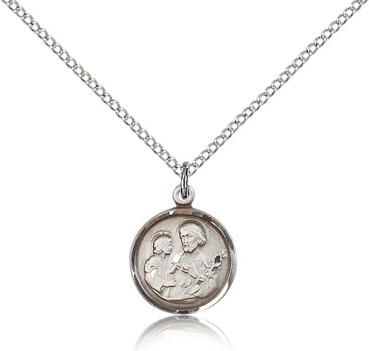 St. Joseph Medal, Sterling Silver - 18" 1.2mm Sterling Silver Chain + Clasp