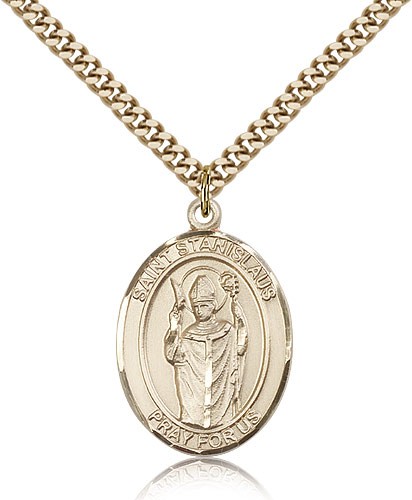 St. Stanislaus Medal, Gold Filled, Large - 24" 2.4mm Gold Plated Chain + Clasp