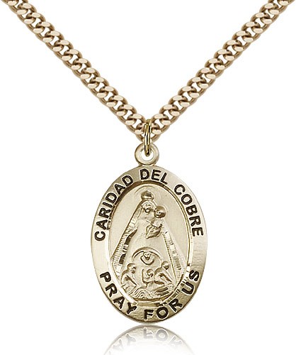 Caridad Del Cobre Medal, Gold Filled - 24" 2.4mm Gold Plated Endless Chain