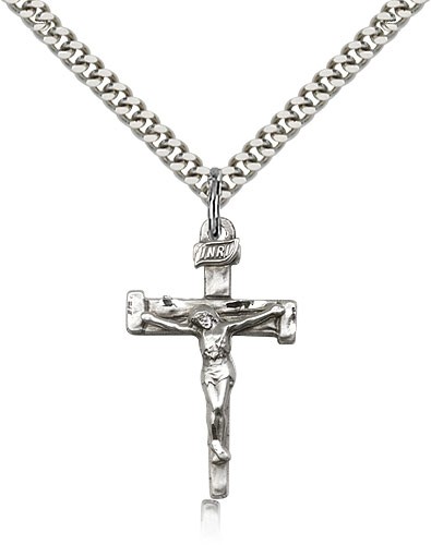 Nail Crucifix Pendant, Sterling Silver - 18" 1.2mm Sterling Silver Chain + Clasp