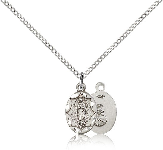 Our Lady of Guadalupe Medal, Sterling Silver - 18" 1.2mm Sterling Silver Chain + Clasp