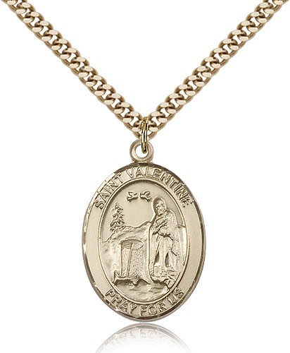St. Valentine of Rome Medal, Gold Filled, Large - 24" 2.4mm Gold Plated Chain + Clasp
