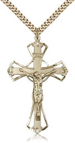 Crucifix Pendant, Gold Filled - 24" 2.4mm Gold Plated Endless Chain