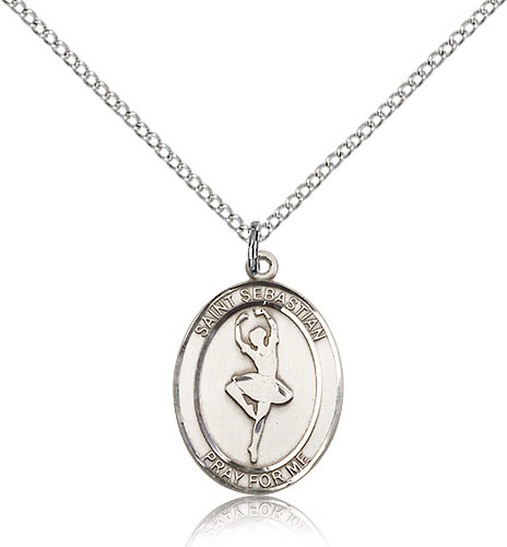 St. Sebastian Dance Medal, Sterling Silver, Medium - 18" 1.2mm Sterling Silver Chain + Clasp