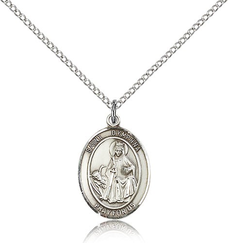 St. Dymphna Medal, Sterling Silver, Medium - 18" 1.2mm Sterling Silver Chain + Clasp
