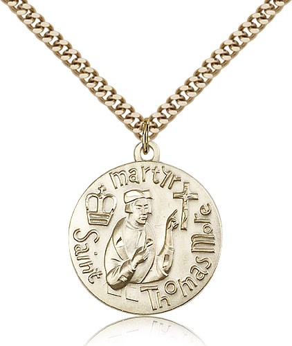 St. Thomas More Medal, Gold Filled - 24" 2.4mm Gold Plated Endless Chain