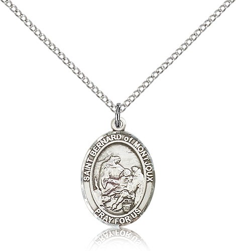 St. Bernard of Montjoux Medal, Sterling Silver, Medium - 18" 1.2mm Sterling Silver Chain + Clasp