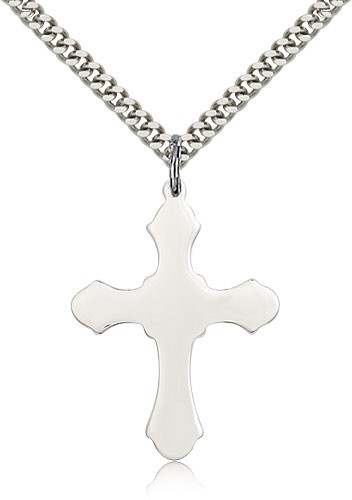 Cross Pendant, Sterling Silver - 24" 2.4mm Rhodium Plate Endless Chain