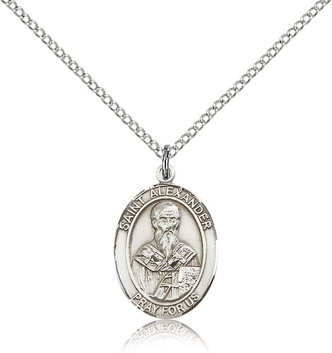 St. Alexander Sauli Medal, Sterling Silver, Medium - 18" 1.2mm Sterling Silver Chain + Clasp