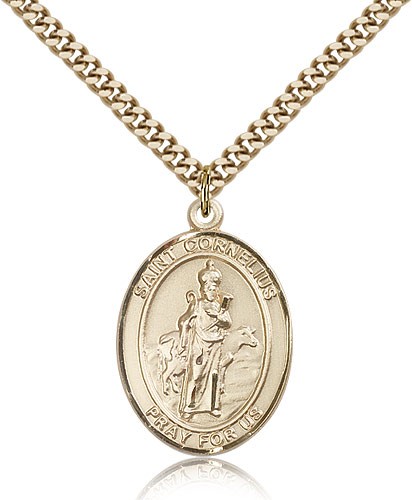 St. Cornelius Medal, Gold Filled, Large - 24" 2.4mm Gold Plated Chain + Clasp