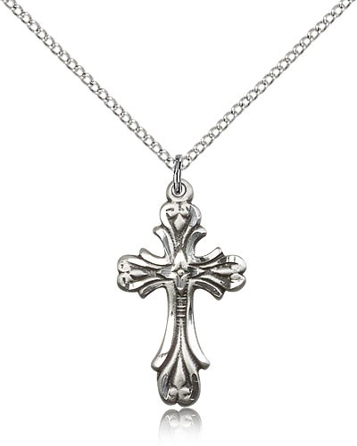 Cross Pendant, Sterling Silver - 18" 1.2mm Sterling Silver Chain + Clasp
