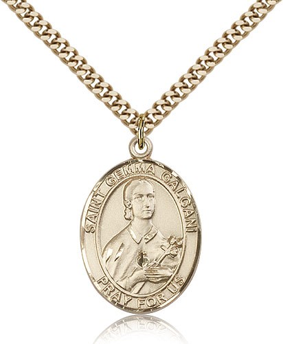 St. Gemma Galgani Medal, Gold Filled, Large - 24" 2.4mm Gold Plated Chain + Clasp