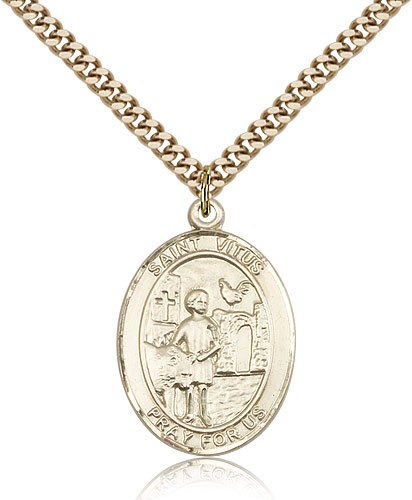St. Vitus Medal, Gold Filled, Large - 24" 2.4mm Gold Plated Chain + Clasp
