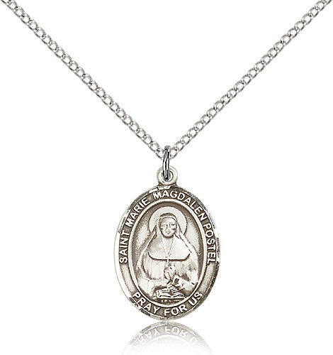Marie Magdalen Postel Medal, Sterling Silver, Medium - 18" 1.2mm Sterling Silver Chain + Clasp