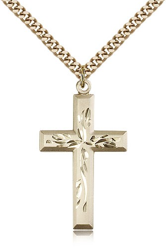 Cross Pendant, Gold Filled - 24" 2.4mm Gold Plated Endless Chain