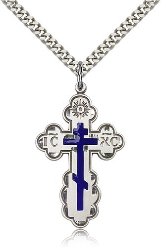 St. Olga Cross Pendant, Sterling Silver - 24" 2.4mm Rhodium Plate Endless Chain