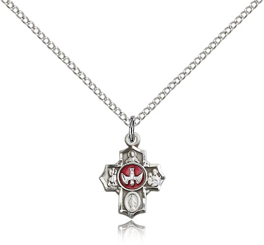 5 Way Cross Pendant, Sterling Silver - 18" 1.2mm Sterling Silver Chain + Clasp