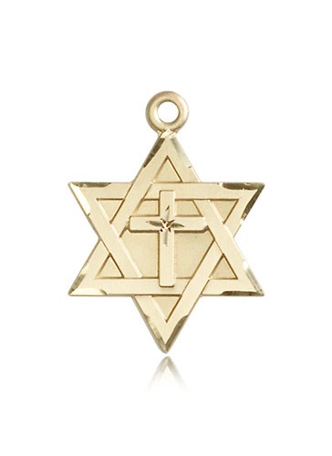 Star of David with Cross Pendant, 14 Karat Gold - 14 KT Yellow Gold