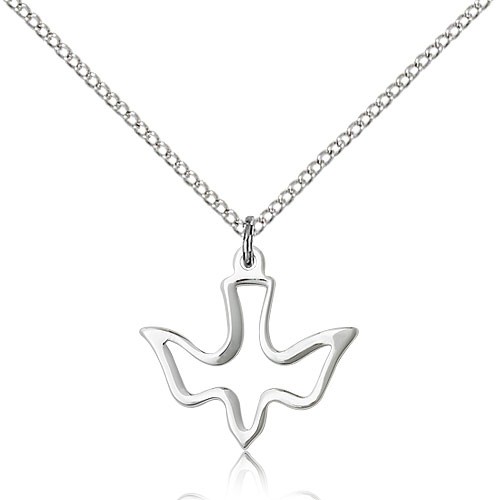 Holy Spirit Medal, Sterling Silver - 18" 1.2mm Sterling Silver Chain + Clasp